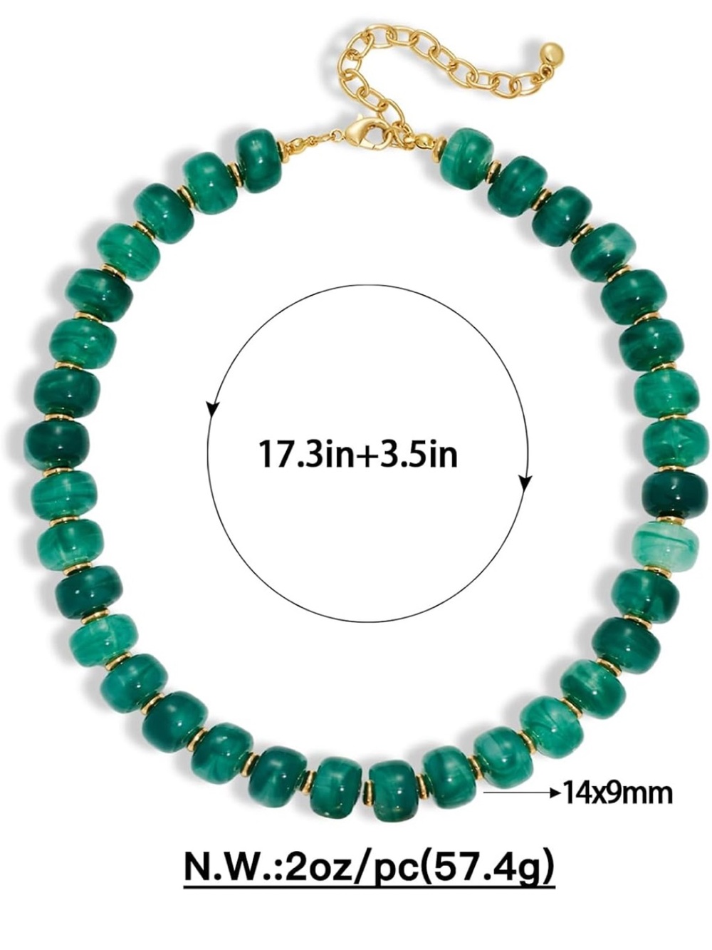 Dark Green Marbled Beaded Necklace - Picture 6 of 6